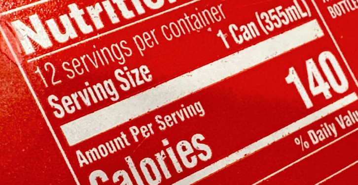 Calorie count in a standard 12 ounce can of soda